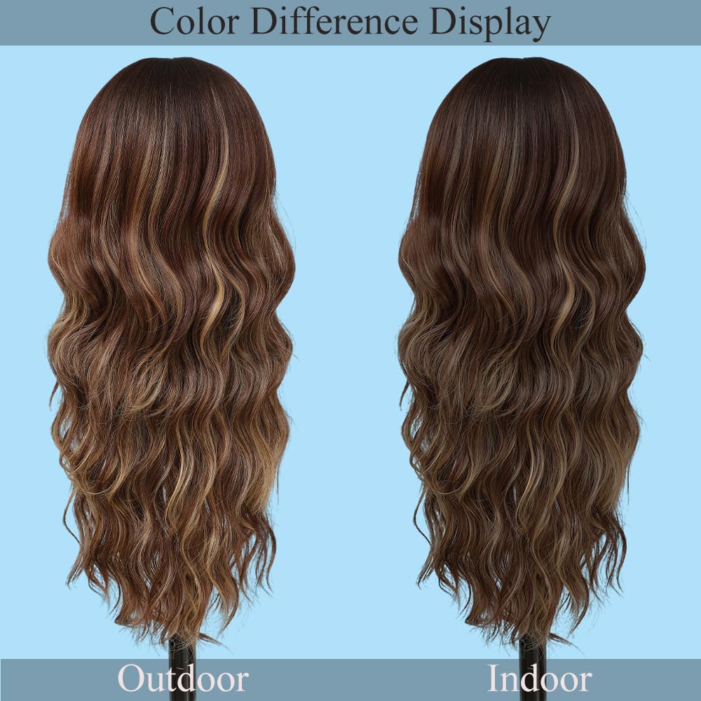 Brown Mixed Blonde Wig Long Blonde Highlight Wavy Wigs for Women Heat Resistant Synthetic Hair Replacement Wigs