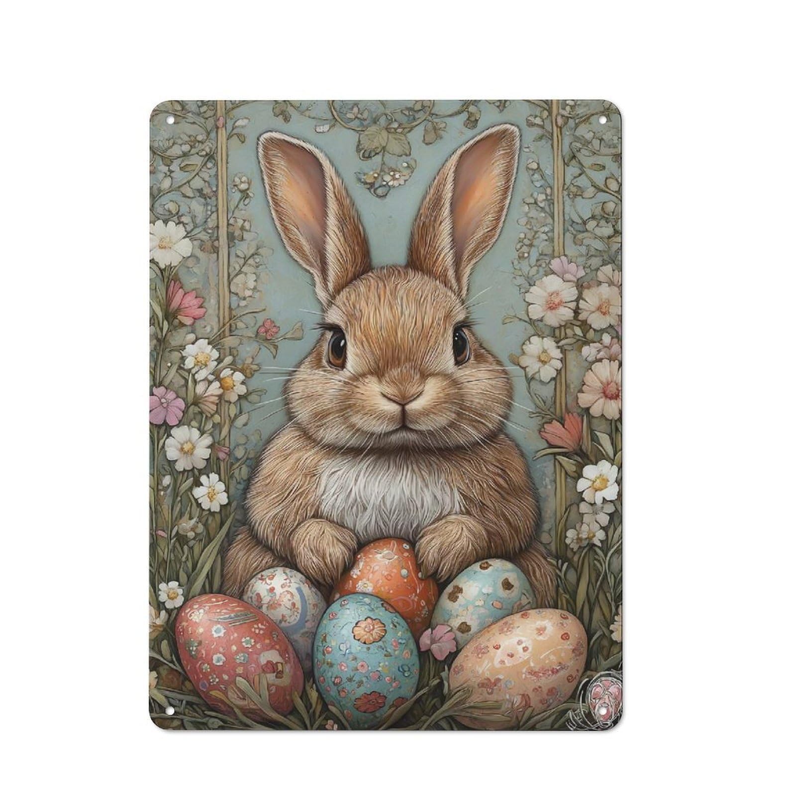 Junmoney Easter Bunny Art Nouveau Industrial Decorative Metal Plaque 40X30cm, Studio Wall Art For Flat, Bar, Studio Or Gallery Wall