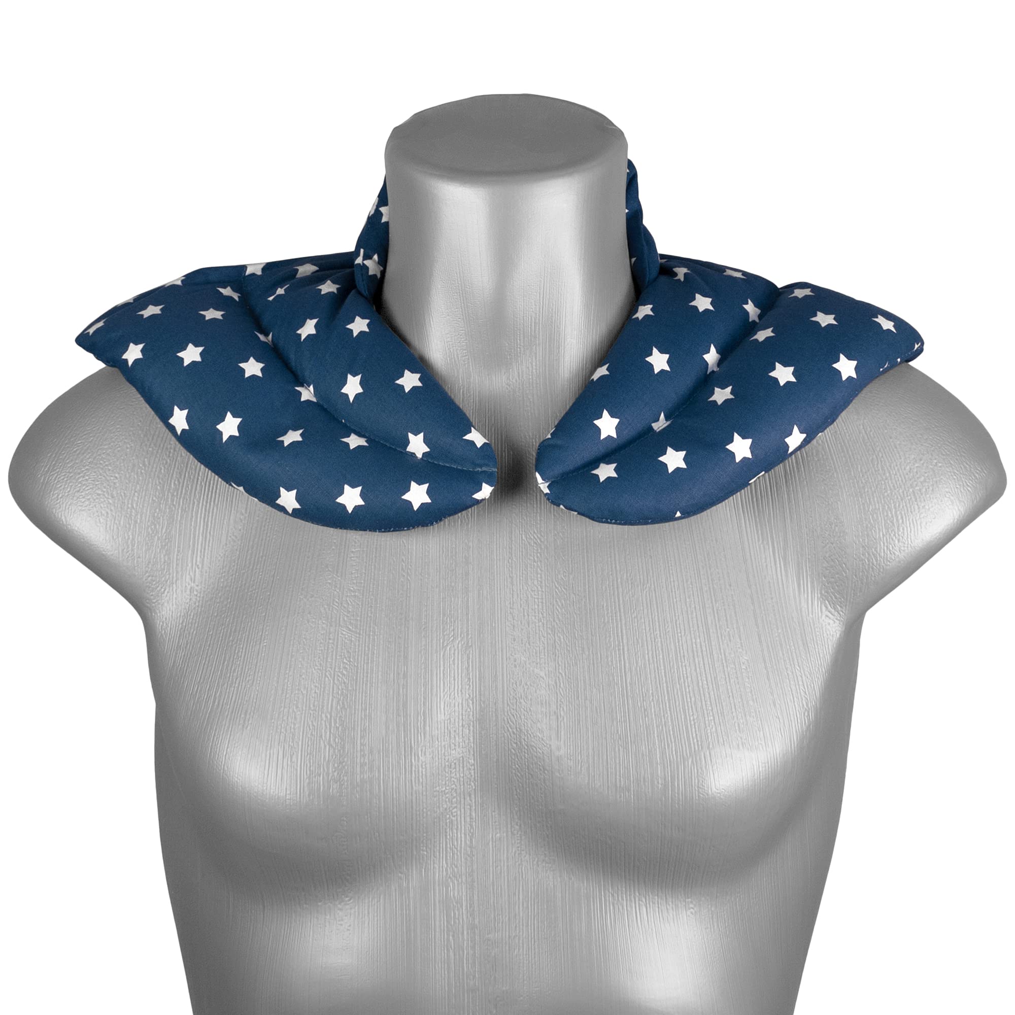 Cojín cervical de calor con cuello - estrella azul - Almohada térmica con huesos de cerezas. Cojín de nuca. Saco térmico de semillas