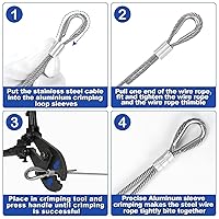 Vista 4 de TooTaci Kit de cuerda de alambre de 1/8, cable de acero inoxidable recubierto de vinilo de 100 pies con 50 fundas de crimpado y 20 dedales, cable