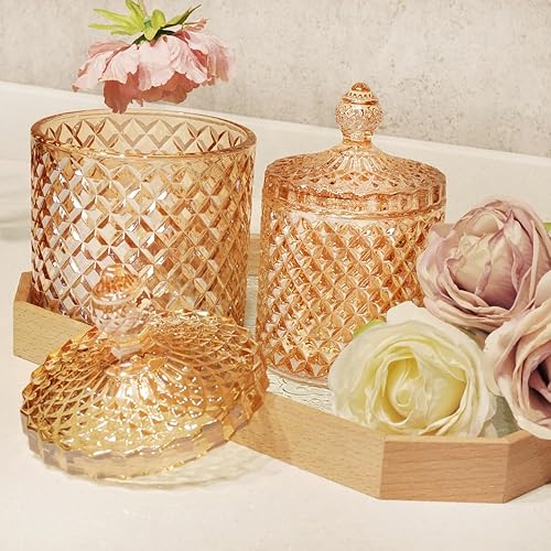 Miniatura 8 de R FLORY Juego de 2 frascos de vidrio de 10 + 24 onzas para baño, organizador de almacenamiento, bonito recipiente de tocador con tapa, hisopos de