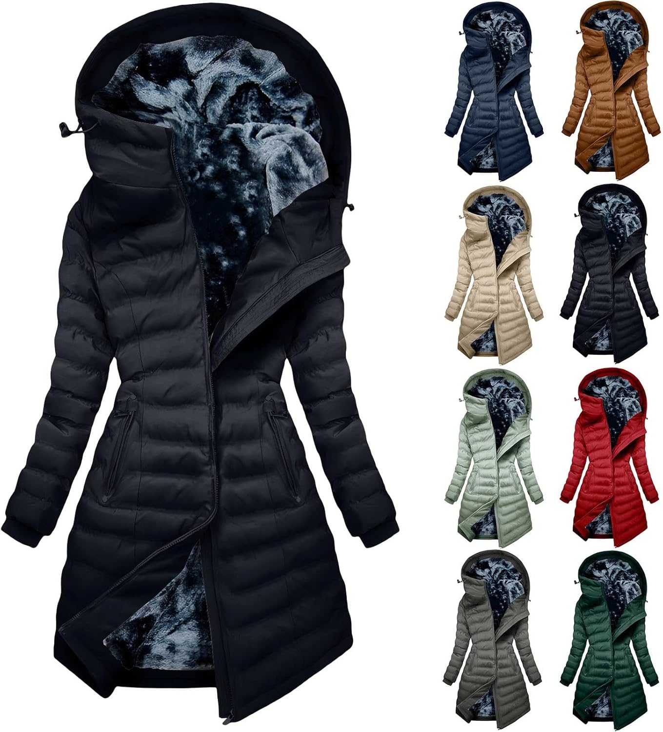 Womens Winter Coats Fleece Lined Puffer Jacket Warm Sherpa Coat Quilted Long Jackets Thicken Parka Outwear with Hood