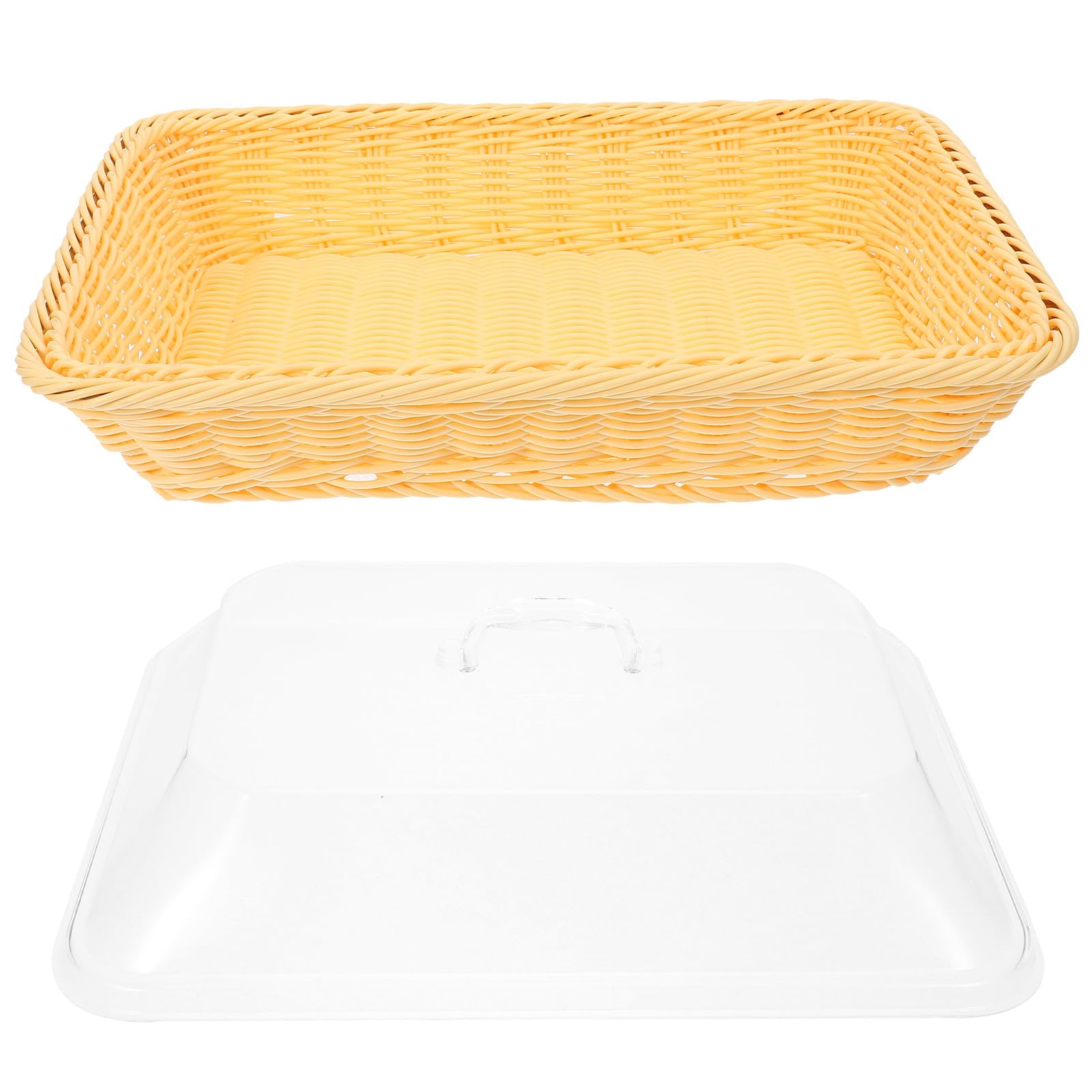 JVNALwnkv Storage Bins，Plastic Bins ，Woven Bread Basket with Lid 35x25x15cm Seagrass Box for Fruit and Snacks Dustproof Serving Tray
