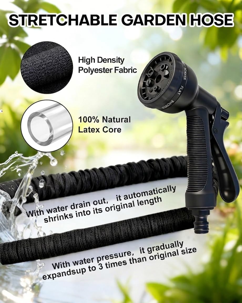 Manguera Extensible 15 m, Manguera Jardin con Adaptadores de Normas EU para Exterior e Interior y 8 Modos Pistola para Familias con Jardín, Huerto, Campo, garden hose — view 2
