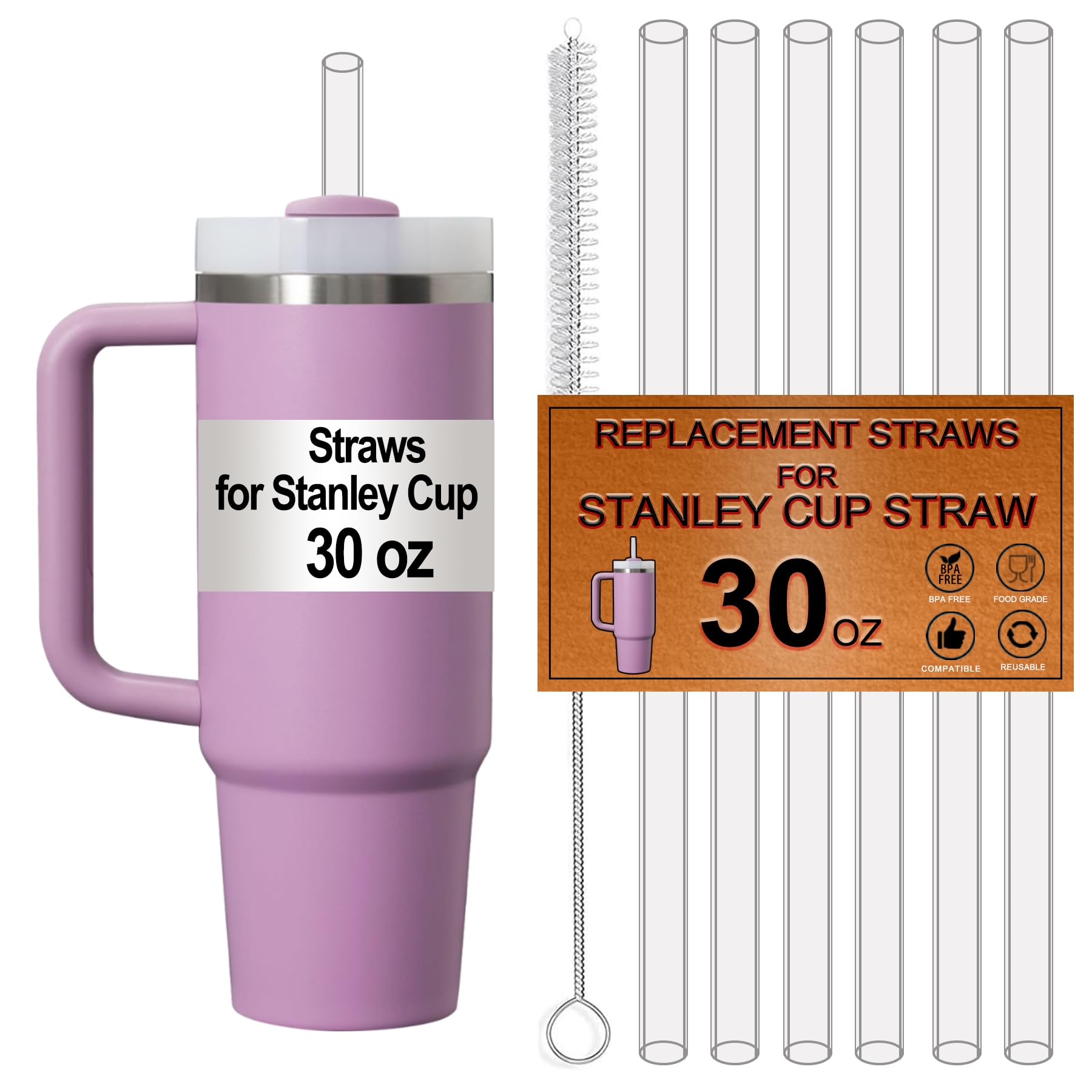 6-Pack Replacement Straws for Stanley 30 OZ Cup Straw for Stanley Quencher 30OZ Tumbler Reusable Dishwasher Safe Food