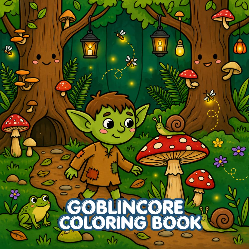 Bold and Easy Goblincore Coloring Book for Adults and Teens: Cute Mushrooms, Frogs, Forest Creatures, Cozy Woodland Scenes, and Simple Relaxing Fantasy Designs
