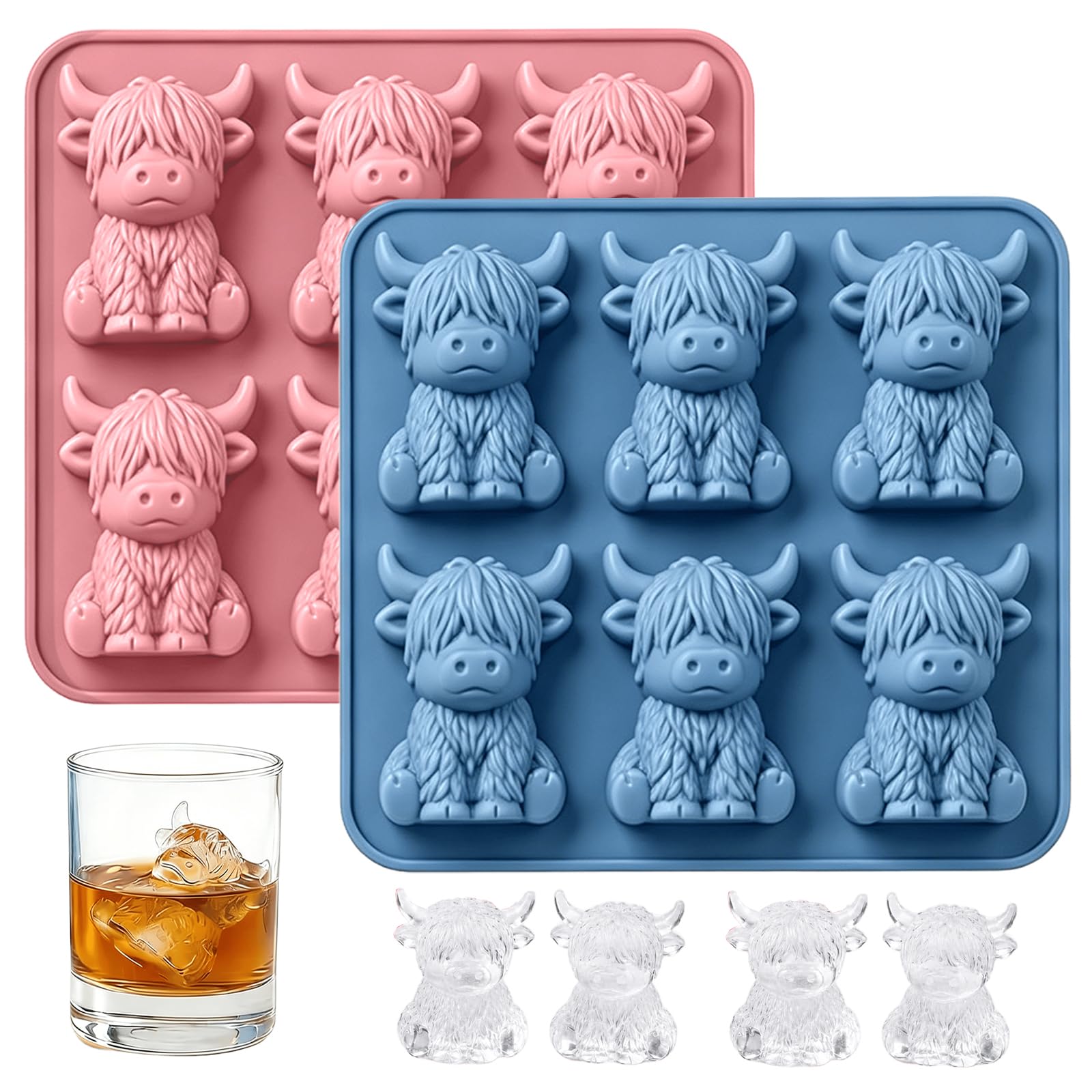 Heropen 2PCS 3D Silicone Highland Cow Ice Cube Tray Mould
