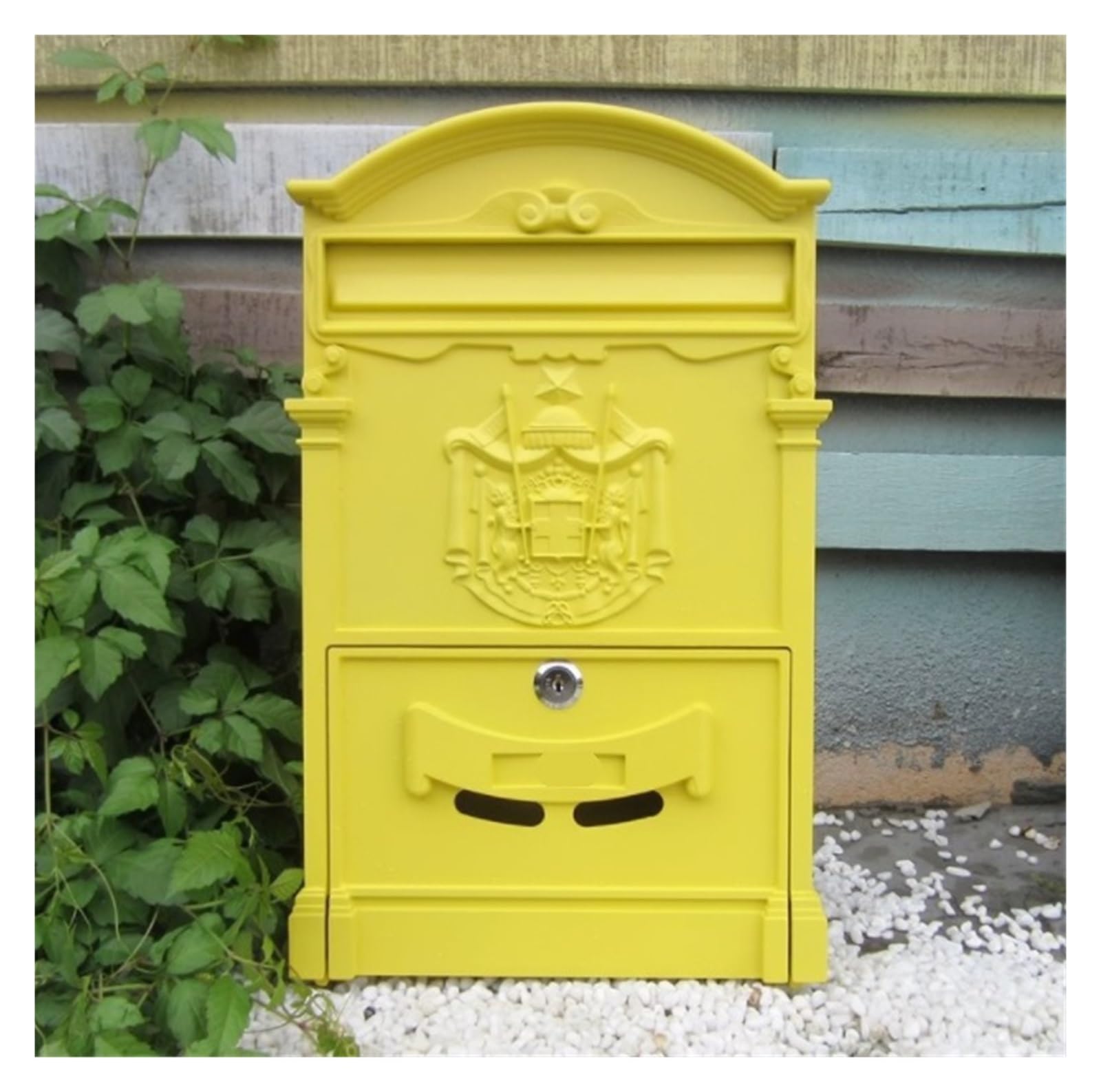 Vintage Letter Box Mailbox Mailboxes Lockable Secure Mail Letter Post Box Vintage Metal Garden Wall-Mounted Mailbox Outdoor Lockable(Yellow)