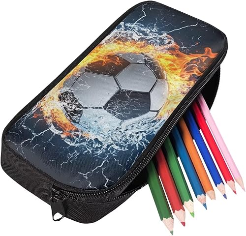 Miniatura 8 de FOR U DESIGNS Caja de lápices con patrón de fútbol para niñas y niños, organizador multifunción de papelería