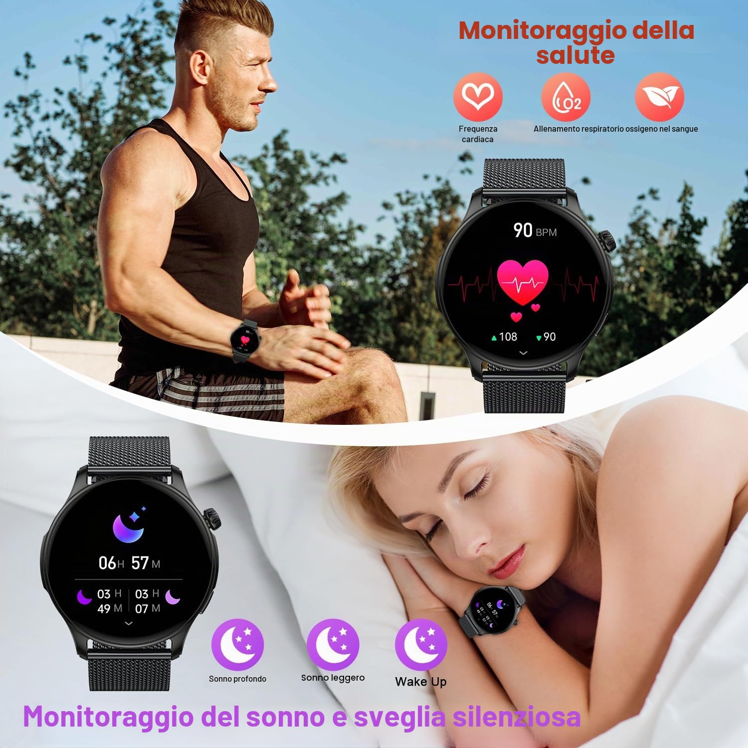 Smartwatch Uomo Donna Orologio Fitness: Effettua o Risposta Chiamate 1.43" Orologio Smartwatch Contapassi Cardiofrequenzimetro Sonno 120+ Modalità Sportivo Fitness Tracker IP68 Smart Watch Android iOS