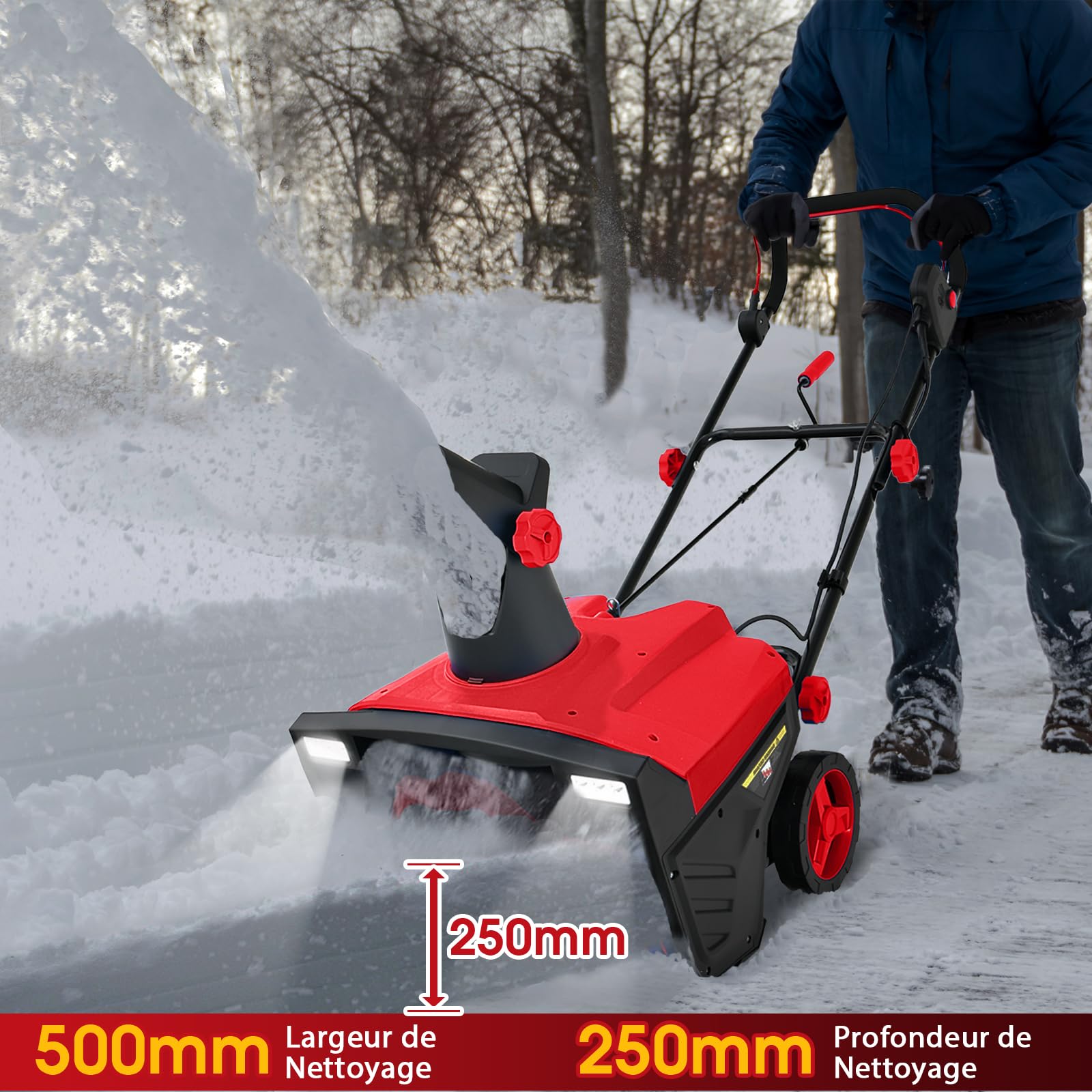 GYMAX Déneigeuse Électrique Lame 50x25cm 3000rpm Distance Jet 9m Goulotte Réglable