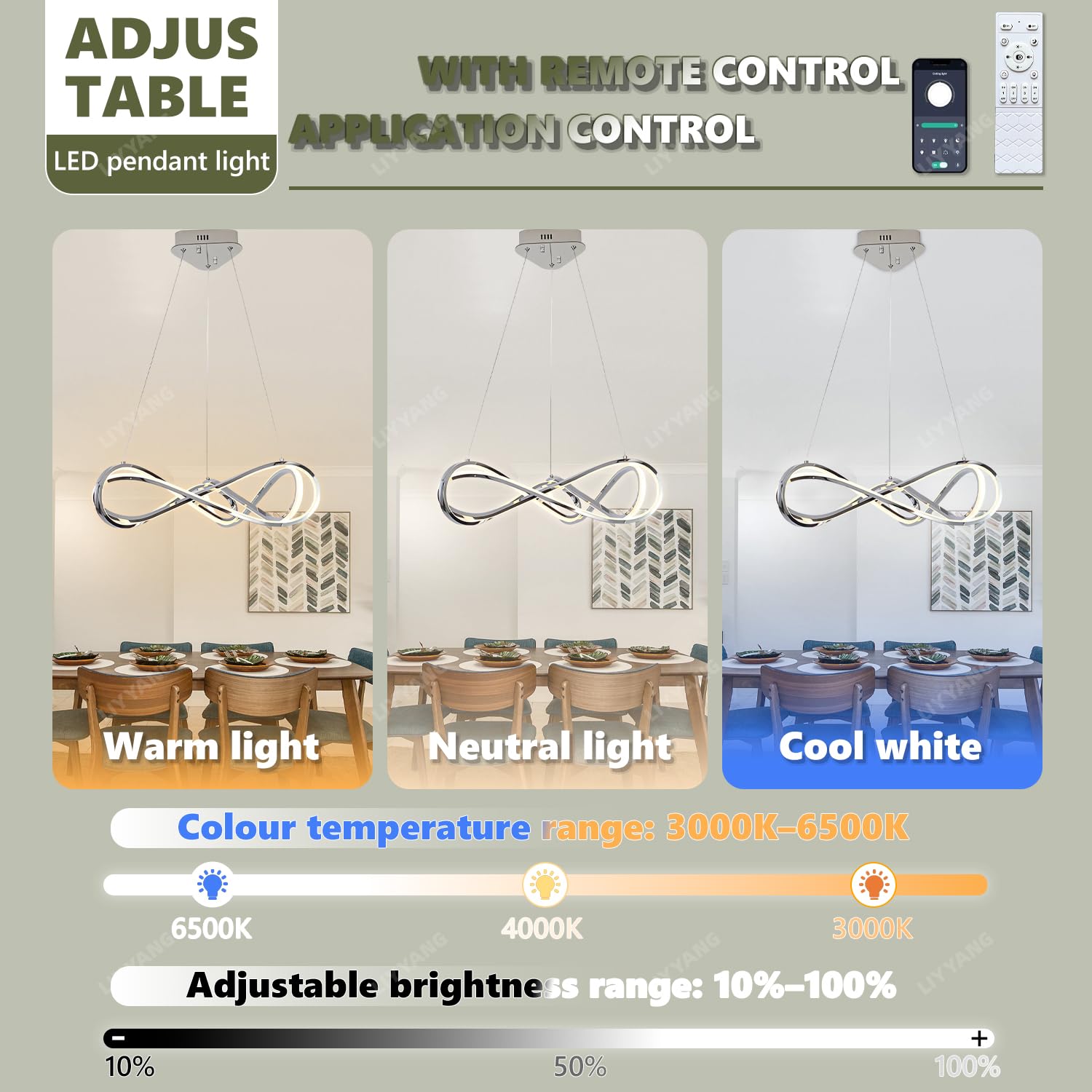 Kronleuchter Esstisch LED Pendelleuchte Esszimmer mit Fernbedienung Dimmbar Moderne Hängeleuchte Esszimmerlampe hängend Höhenverstellbar Esstischlampe Bürolampe Schreibtischlampe (Chrom, Φ55cm 55W)