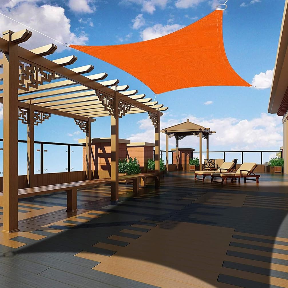 Voile d'ombrage Rectangulaire Imperméable Anti Toile D Ombrage Rectangulaire avec Oeillets pour Patio Terrasse Extérieur Patio Piscine Jardin, Vert Foncé,Orange,3m x 5m