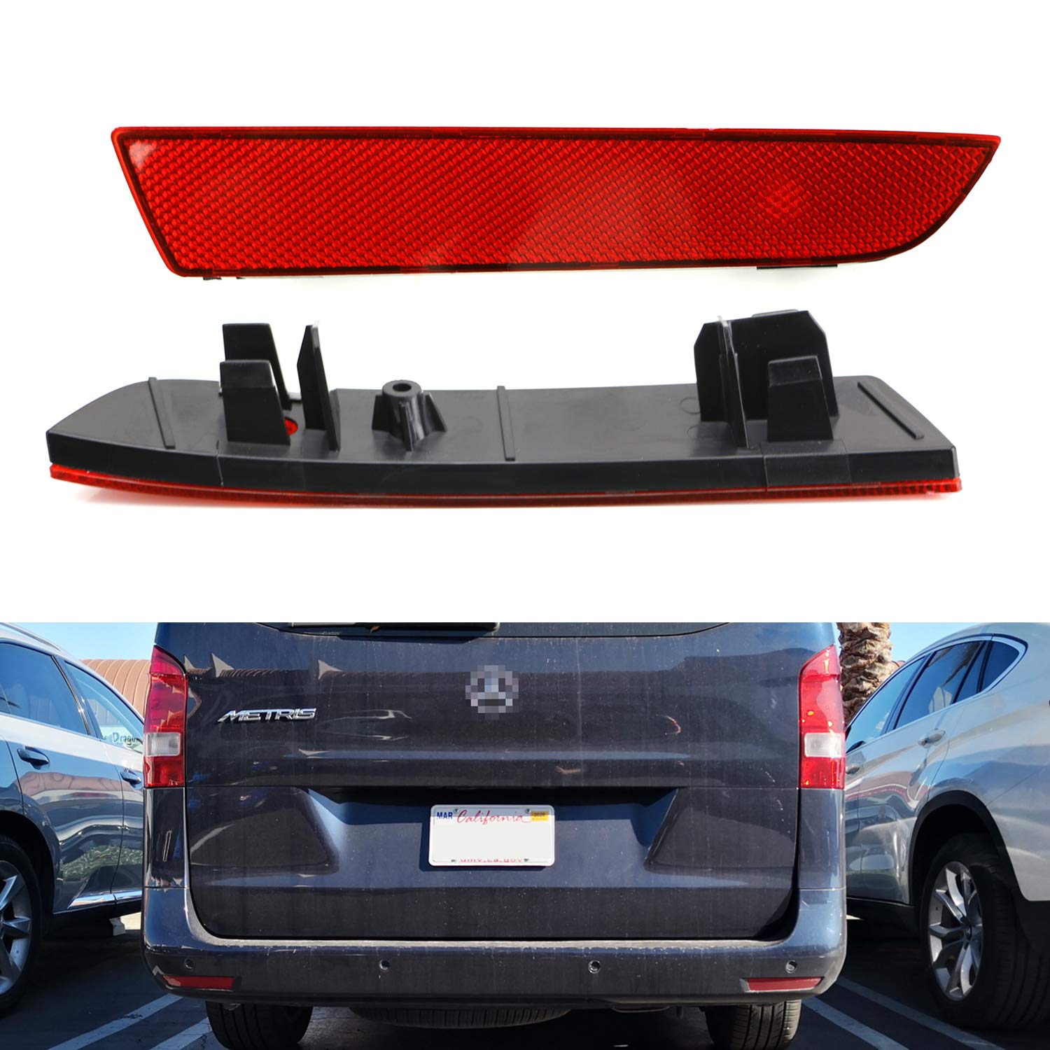 iJDMTOY Red Lens Rear Bumper Reflector Spare/Replacements Compatible With 2014-up Mercedes W447/W448 Metris V-Class, Vito, OE-Spec LH RH Assembly