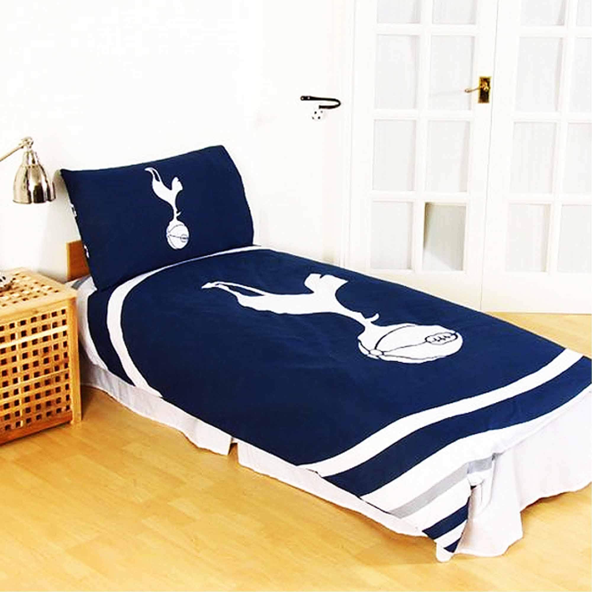Tottenham Hotspur Official Reversible Single Twin Duvet Cover Set With Pillowcase (Navy / White)