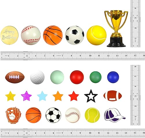 Miniatura 10 de 37 piezas de decoración deportiva para tartas con fútbol, fútbol, béisbol, baloncesto, tenis, golf, para niños y hombres, temática deportiva,