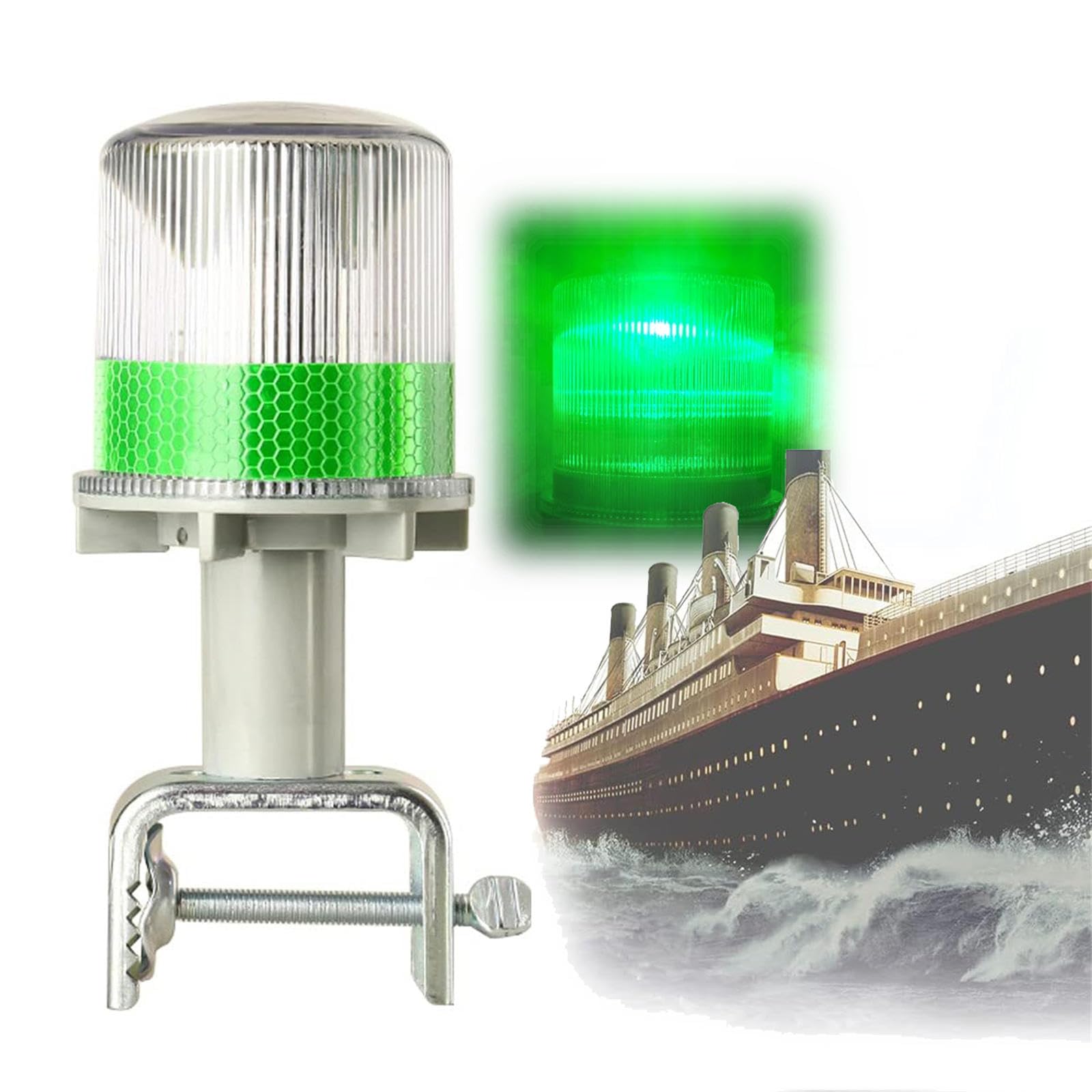 Luci di navigazione per barche, IP65, impermeabili, a energia solare, luce di sicurezza (luce lunga + lampeggiante), rosso/verde/bianco