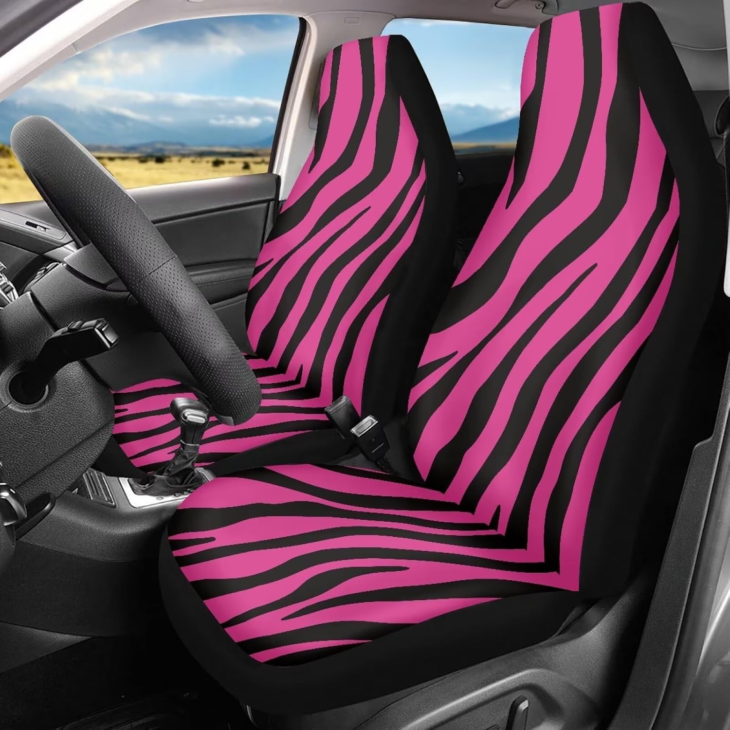 Bulopur Pink Breast Cancer Rose Car Seat Covers Sets of 2 Vehicle Front Seat Cushions Automobile Seat Protector Car Seat Pad Mat Auto Interior Protection for Women Men, Non-Slip Easy to Install