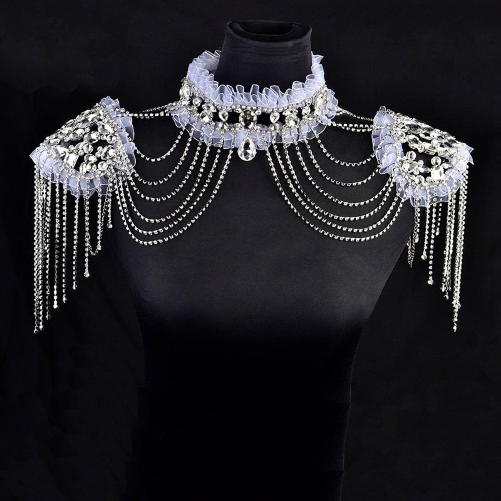 perfeclan Joyería de Hombro Nupcial Cadena de Hombro Gargantilla Collares Nupcial con Finas en Aleación y Estrás Adecuada para Banquete Presentaciones