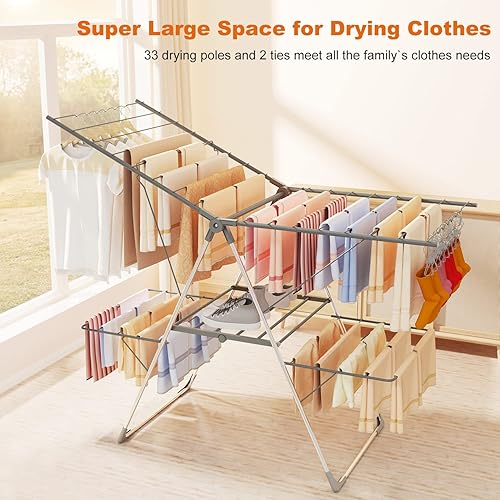 Miniatura 2 de Estante de Secado de Ropa Bigzzia Plegable, Estante de Secado de Ropa de 2 Niveles Grande para Lavandería Plegable, Estante de Secado de Acero