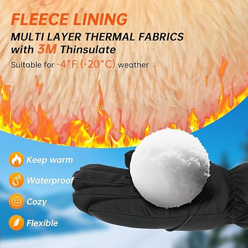 Miniatura 2 de Guantes de invierno para hombres y mujeres, impermeables, resistentes al viento, antideslizantes, con 10 dedos para pantalla táctil, con forro