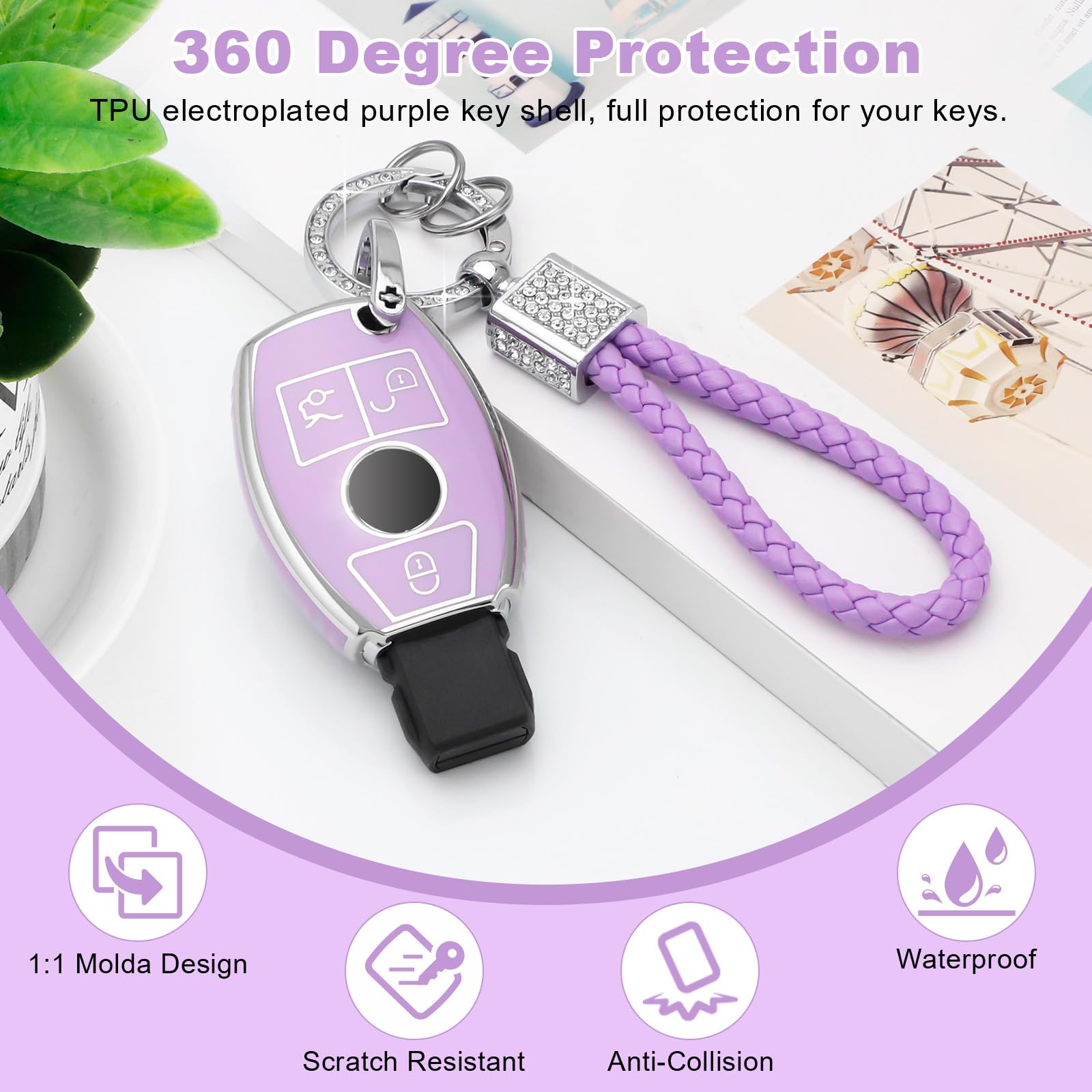 HSGSIS For Mercedes Key Fob Cover, 3 Buttons TPU Key Fob Protector With Key Chain, Compatible - View #4
