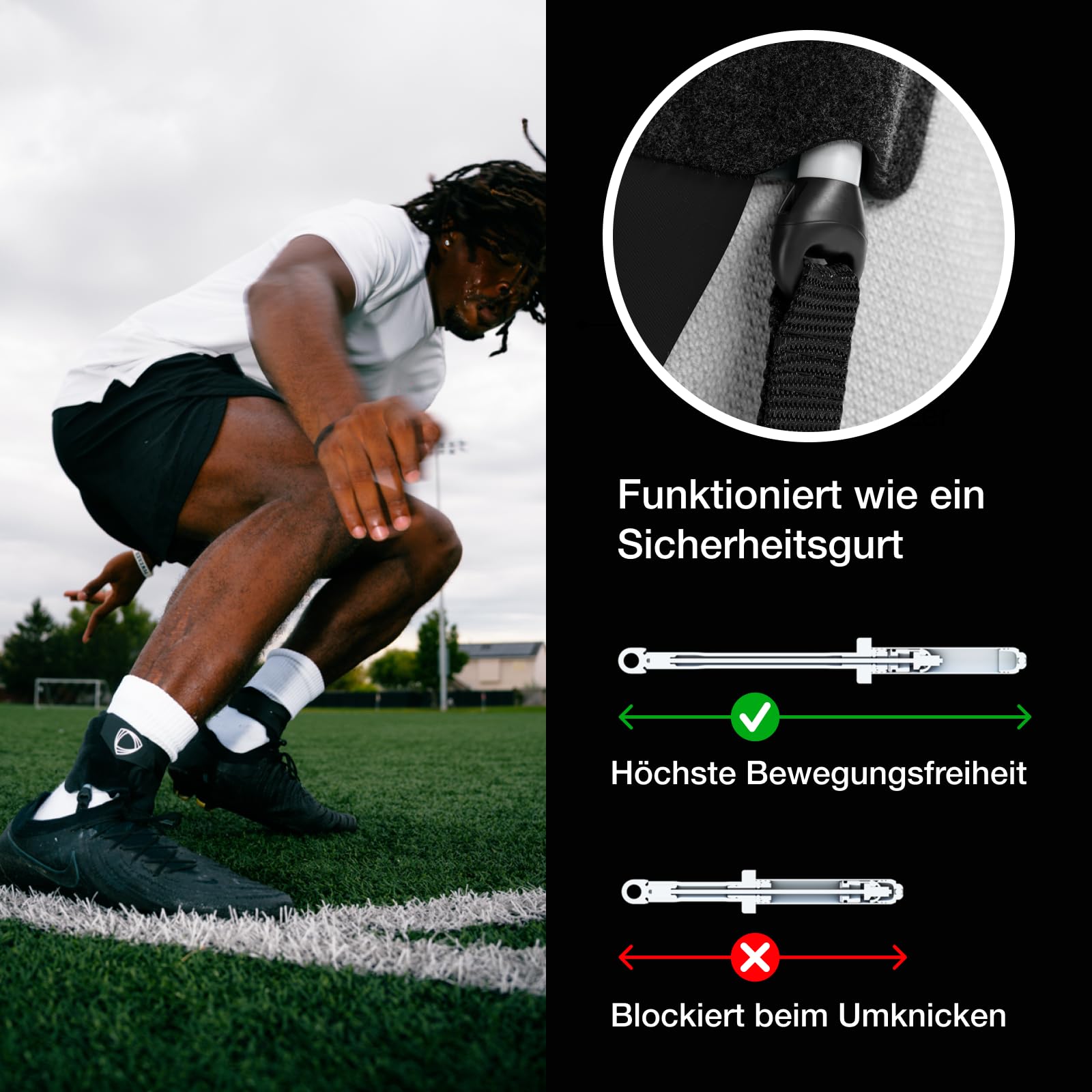 BETTERGUARDS Lite Sprunggelenkbandage – Leichte Sportbandage für Damen & Herren | Stabilisierung für Komfort & Beweglichkeit | Atmungsaktiv & ohne Kompression (Schwarz, L, Links)