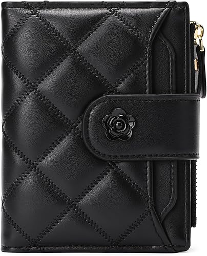 Billeteras Pequeñas para Mujer de Cuero Billetera Plegable de Dos Pliegues para Mujer con Bloqueo RFID, Porta Tarjetas de Crédito con 15 Ranuras