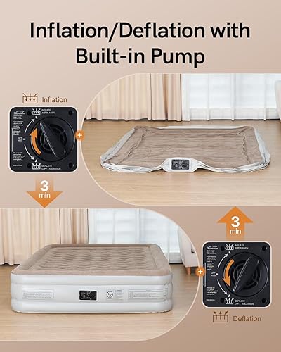 Miniatura 7 de Colchón de aire Queen con bomba integrada, colchón inflable, colchón inflable mejorado tamaño Queen para el hogar, invitados, camping, inflado