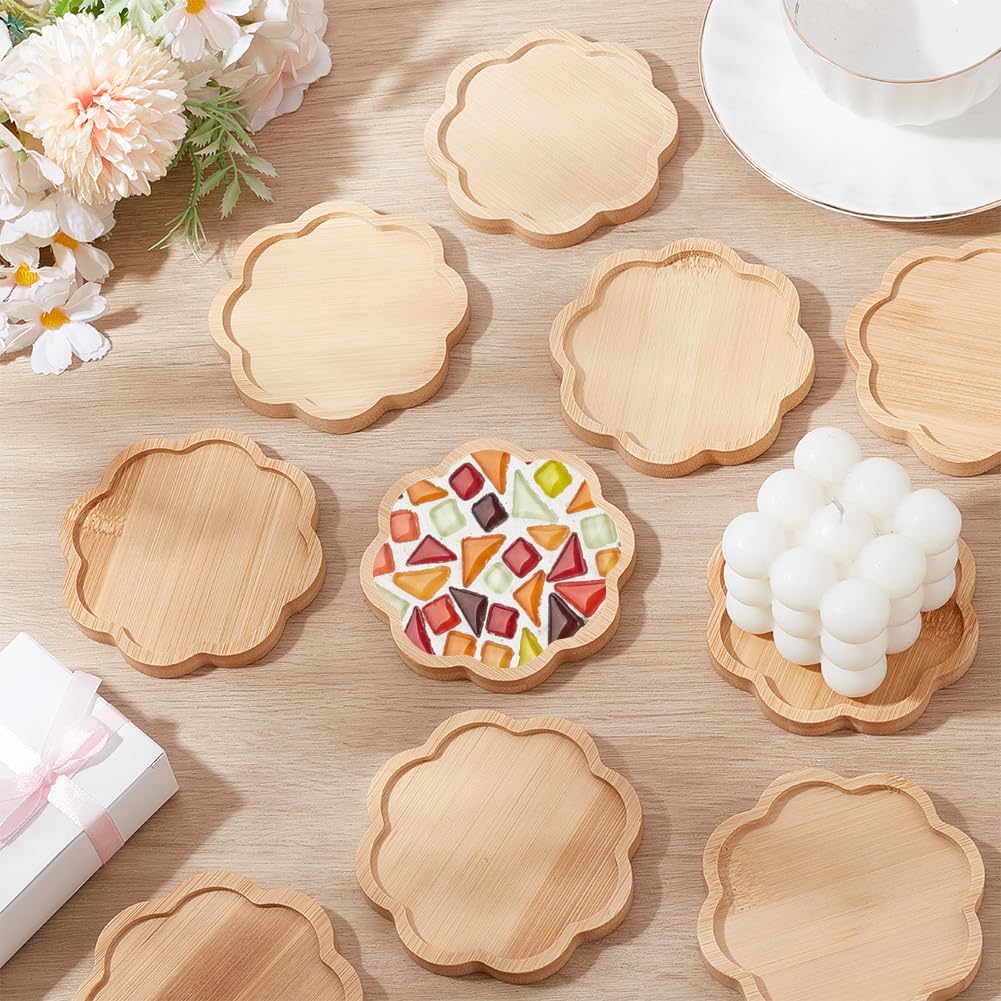 WEBEEDY 14 Stück DIY Mosaik Untersetzer Set Blumenform Füllbare Leere Basis Tabletts 9.5cm Untersetzer Für DIY Tellerornamente Herstellung Home Dekor