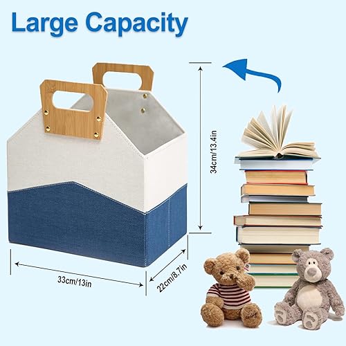 Miniatura 4 de Paquete de 2 revisteros, revistero plegable con mango de bambú, soporte duradero para revistas, carpeta de suelo, organizador de libros de juguetes,