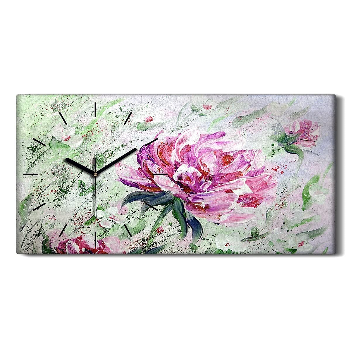 Horloge sur toile pivoines florales art mural haut de gamme 60x30cm
