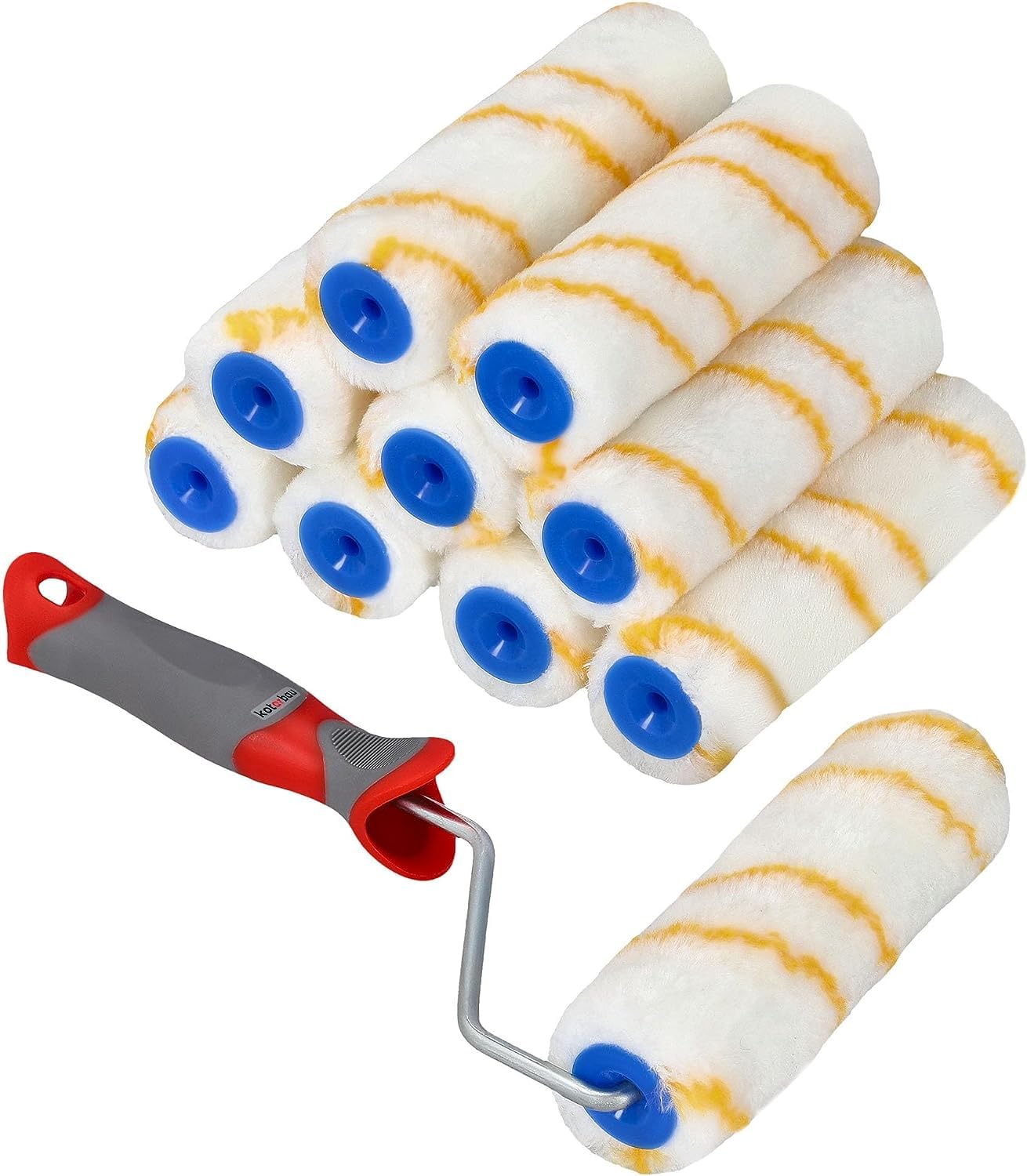 KOTARBAU - 10-Piece Paint Roller Set, Yellow/Gold, 150 mm with Rubber Handle, Brush for Painting and Renovation