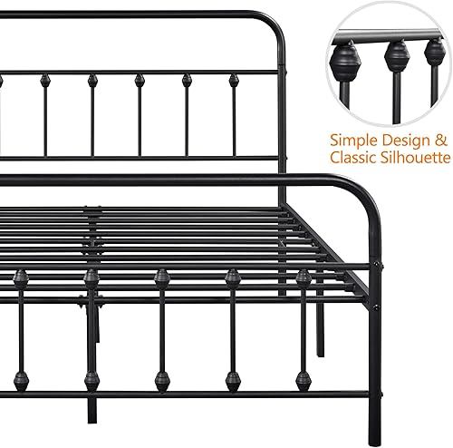 Miniatura 23 de Topeakmart Marco de cama de metal de estilo victoriano tamaño matrimonial con cabecero, base de colchón, no necesita somier, almacenamiento debajo
