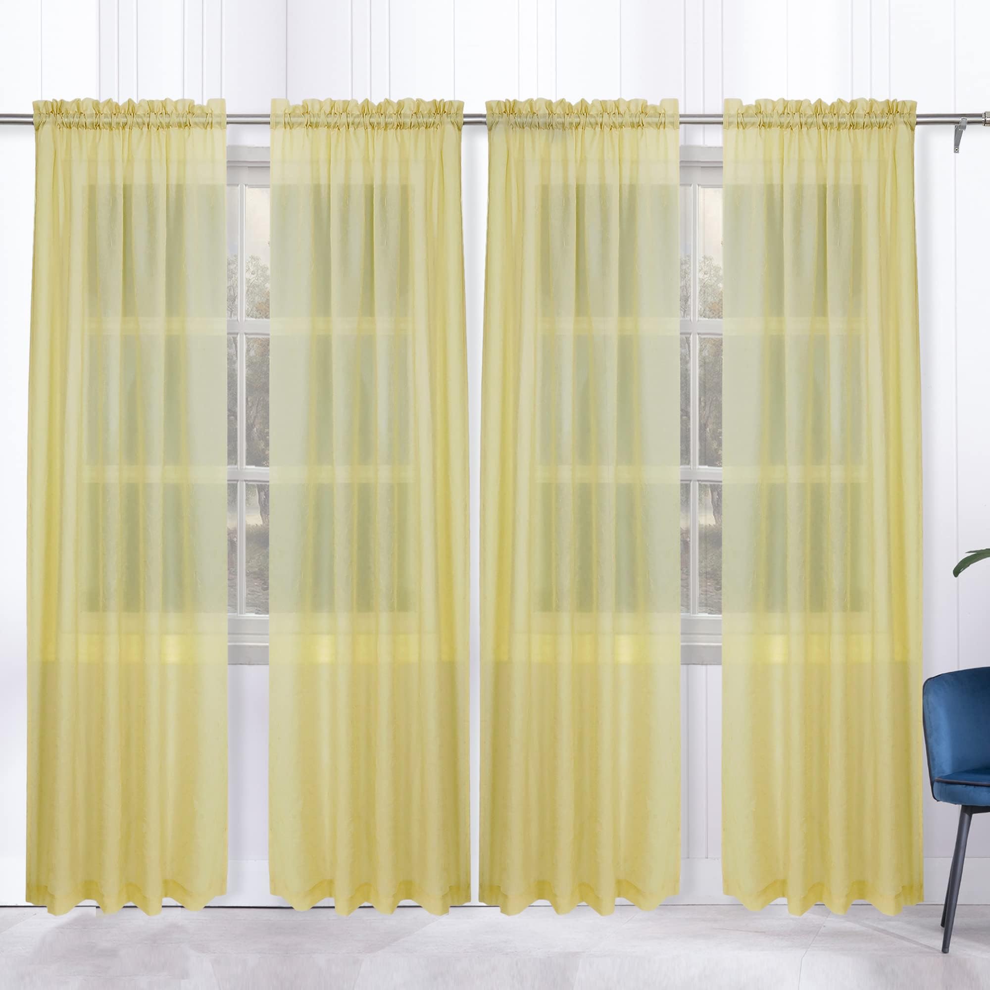 OWENIE Crushed Voile Sheer Curtains 84 inch Length 4 Panels Set, Sheer Curtains for Bedroom, Window Voile Sheer Curtain Panels/Drapes/Treatment for Living Room, (4X40 X84, Flax)