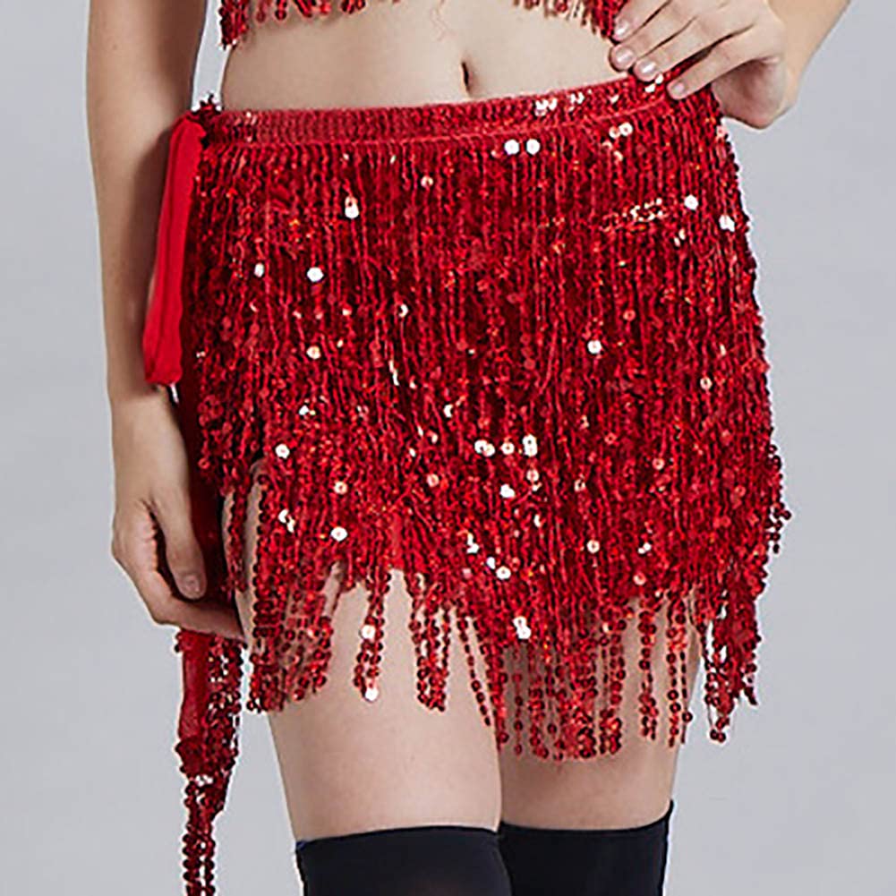 Clataly Belly Dance sequins jupe nappa hanches écharpe bretelles Wrap jupe rave Festival vêtements pour femmes (Bleu du lac