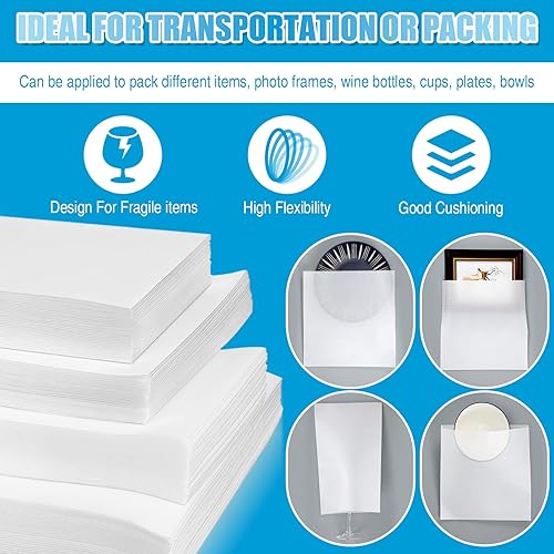 Miniatura 3 de Zubebe Paquete de 200 bolsas de espuma de cojín de 4 tamaños para embalaje, suministros de mudanza, bolsas acolchadas con etiquetas frágiles (13 x