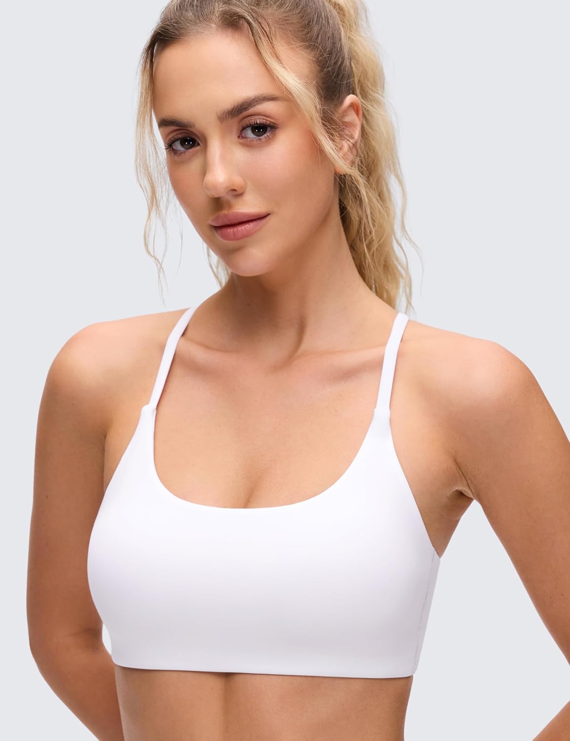 CRZ YOGA Butterluxe Twist Cross Back Sports Bras for Women - U Neck Padded Adjustable Spaghetti Straps Yoga Top - Image 3