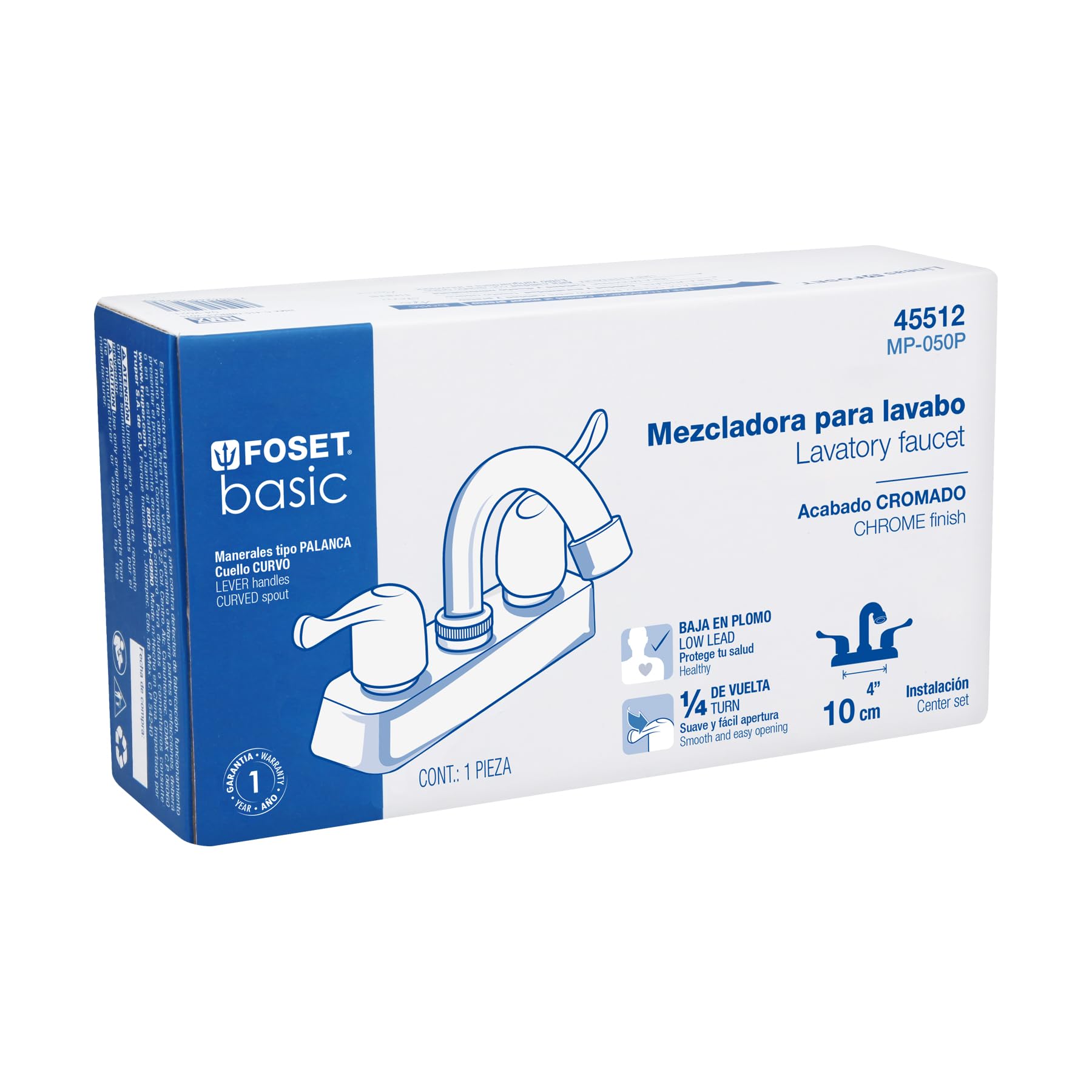 Plastic basin mixer, curved neck, lever-handle