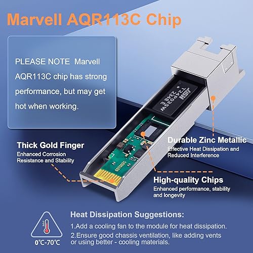 Miniatura 4 de Transceptor SFP+ 1.25G2.5G5G10GBase-T, módulo de cobre 10G SFP+ a RJ45, CAT.6a7, hasta 98.4 ft, para Cisco SFP-10G-T-S, Ubiquiti uacc-cm-rj45-mg,