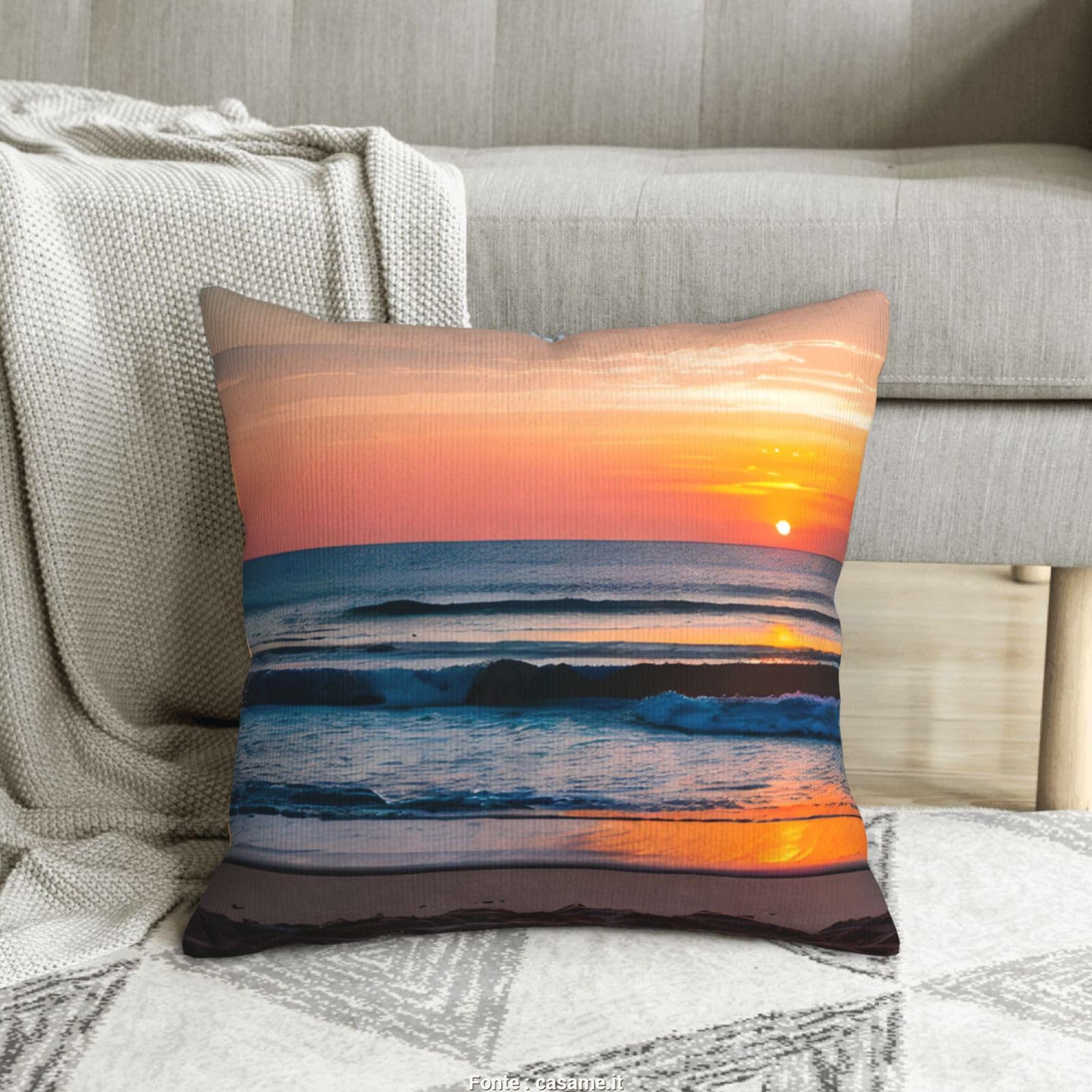 Housse de coussin velours côtelé doux imprimé plage et bien-être