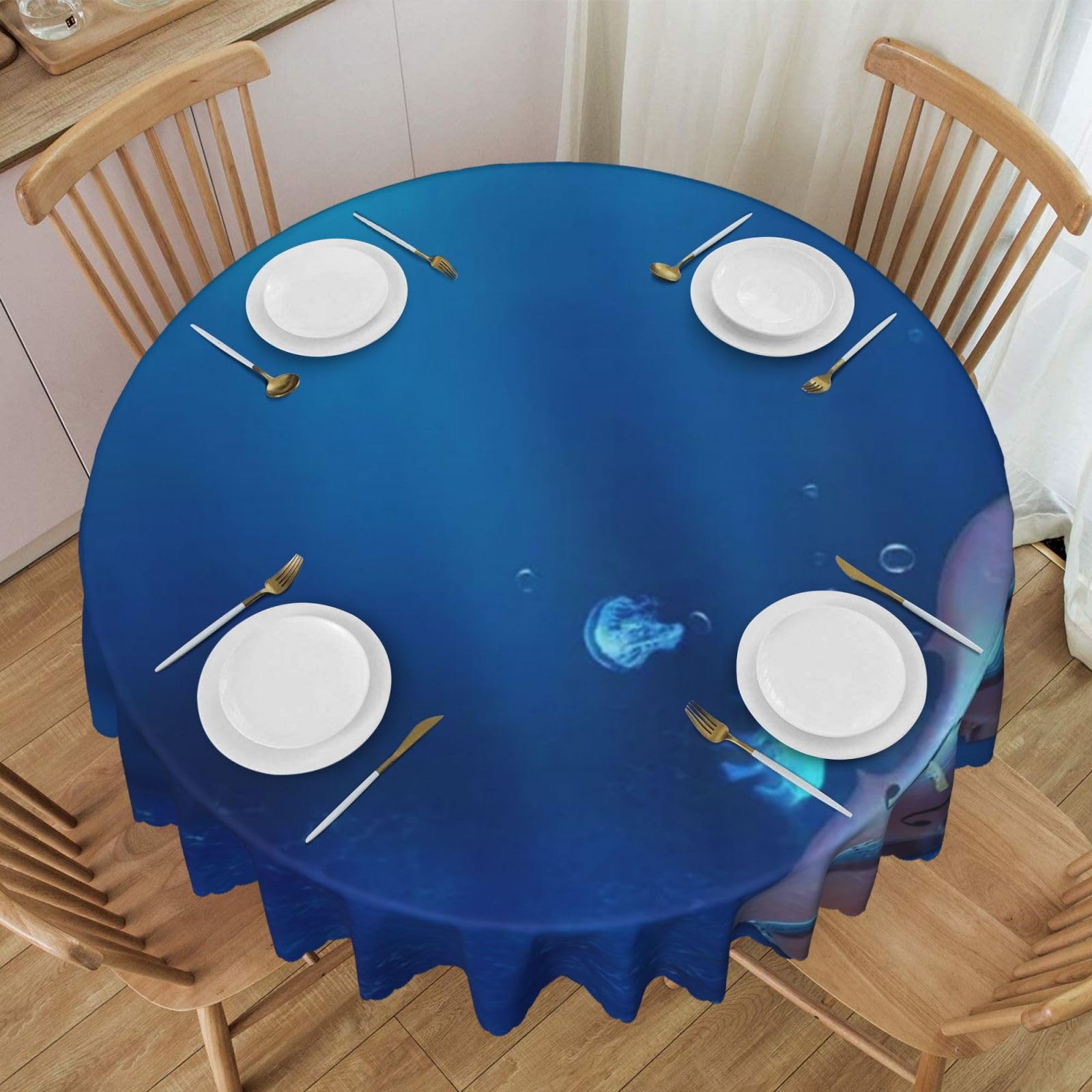 DCEHGEW 60 In Round Tablecloth with Lace, Violin Poster Printed Oilproof & Washable Fabric Picnic Table Cloth Table Covers