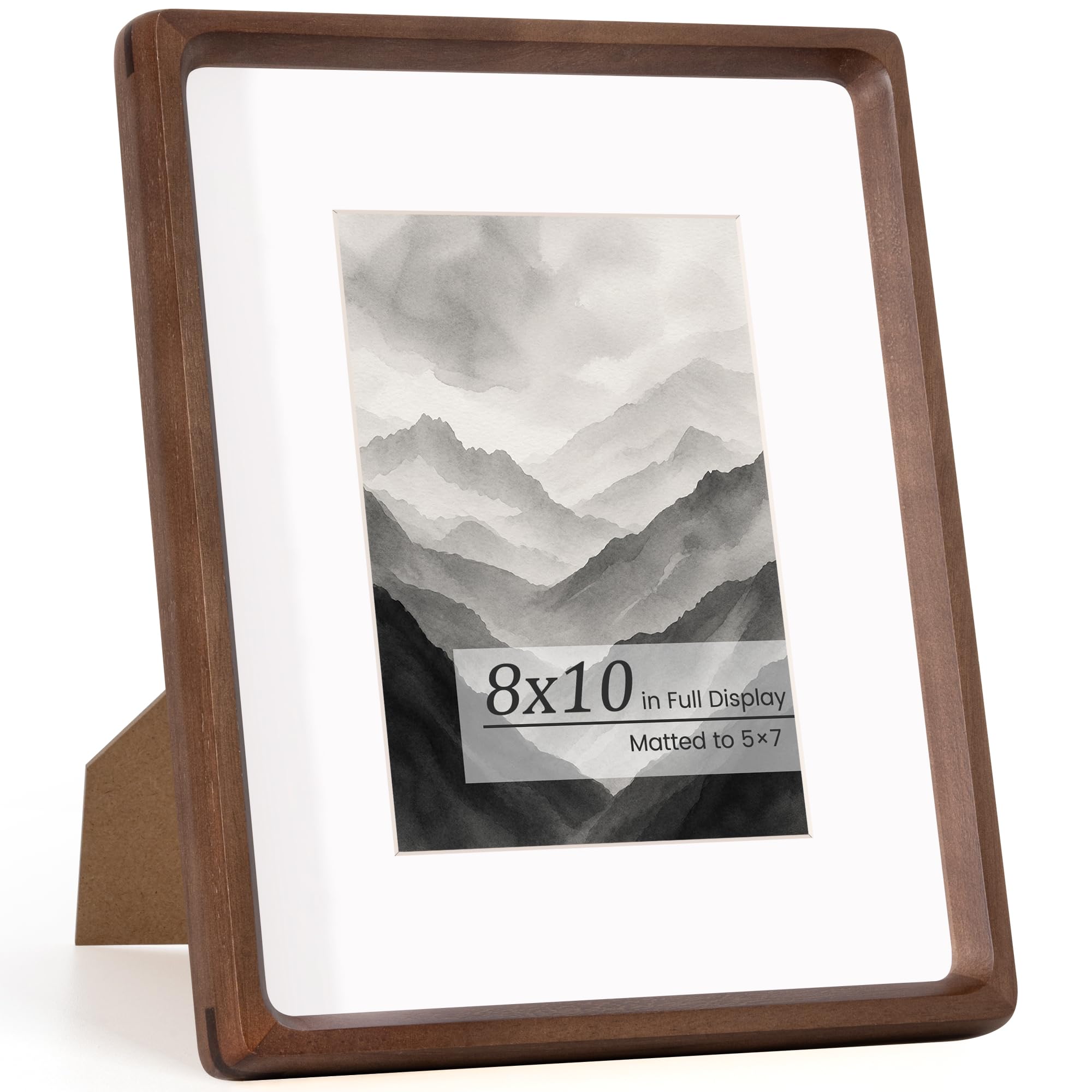 KovaScape Picture Frames, Solid Walnut Wooden Frame,Round Corner Hand Craft Photo Frame, 8x10 Matted to 5x7, 8 by 10 Frame with HD Real Glass,Wall or Tabletop Display for Family Picture Artwork