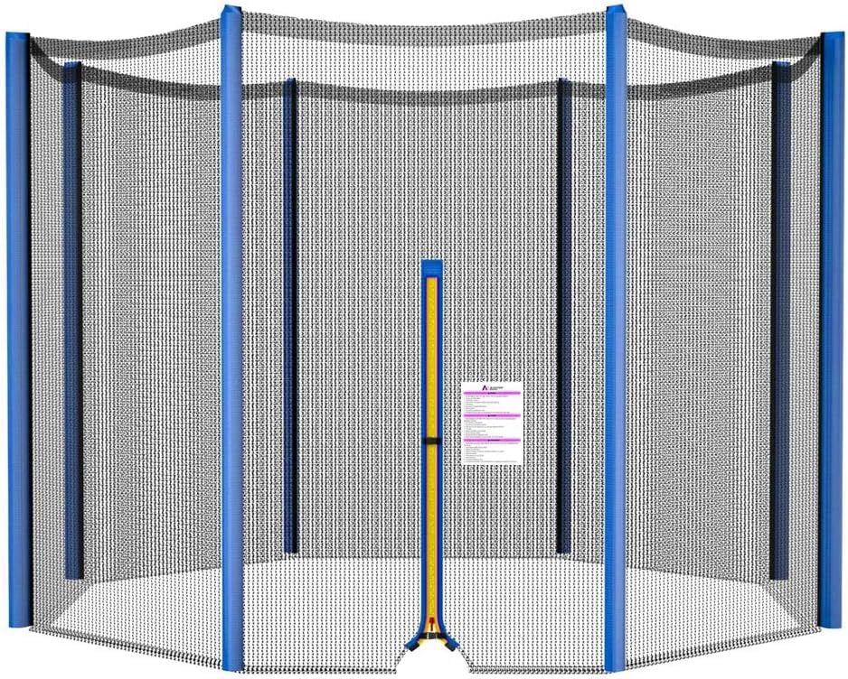 Trampoline Net Replacement 10FT 12FT 14FT 15FT 16FT Netting Replacement for Round Frame Trampolines Enclosure Net 6 Poles 8 Straight Poles Sleeve Zipper Protection Buckles BLUE 10FT - 8 Poles