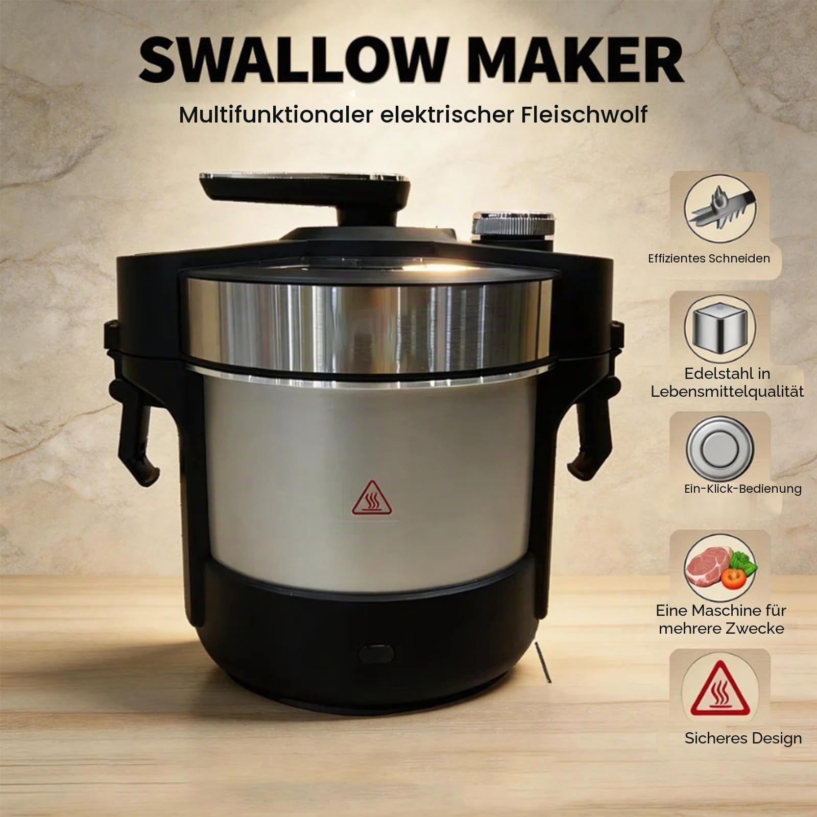 1000 W Automatischer Yam-Stampfer, Zubereiter & Küchenmaschine, 6 L Elektrische Fufu-Maschine mit Timer, Kochmixer aus Edelstahl – Für Fufu, Amala, Banku in der heimischen Küche