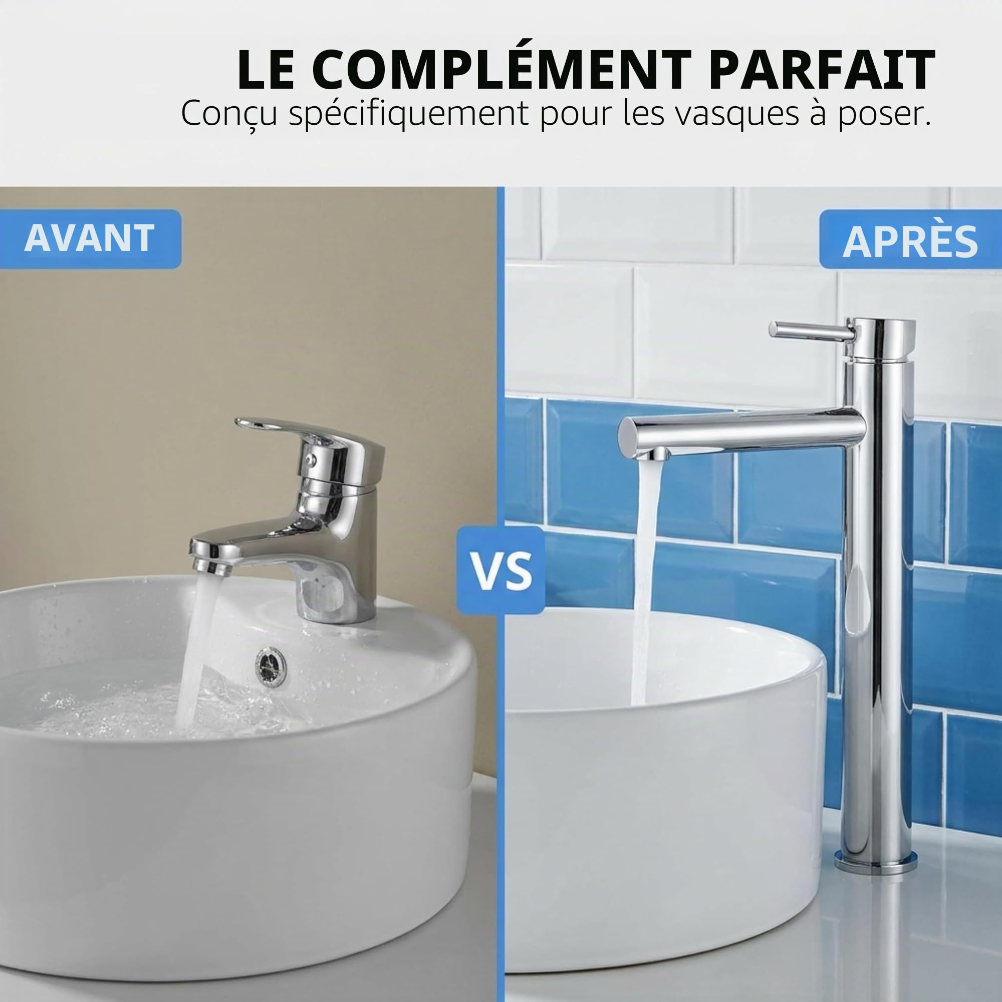 VALAZ Robinet Lavabo Haut Vasque Chromé Série Palancia