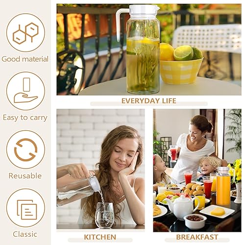 Miniatura 6 de Dandat Jarra acrílica con tapa, jarra de plástico transparente irrompible, contenedor de jugo, resistente al calor, con asa de boquilla, para