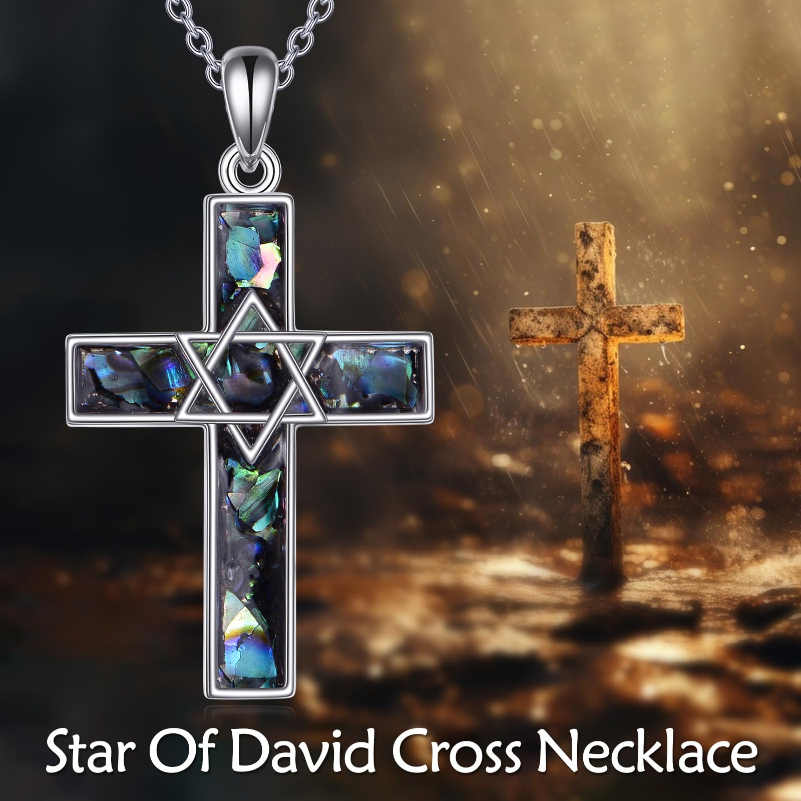 VONALA Collana con ciondolo a forma di stella di David, in argento Sterling 925, con ciondolo a forma di croce, idea regalo per donne, uomini, compleanni, Natale, 21.4mm*36.8mm, Argento sterling,