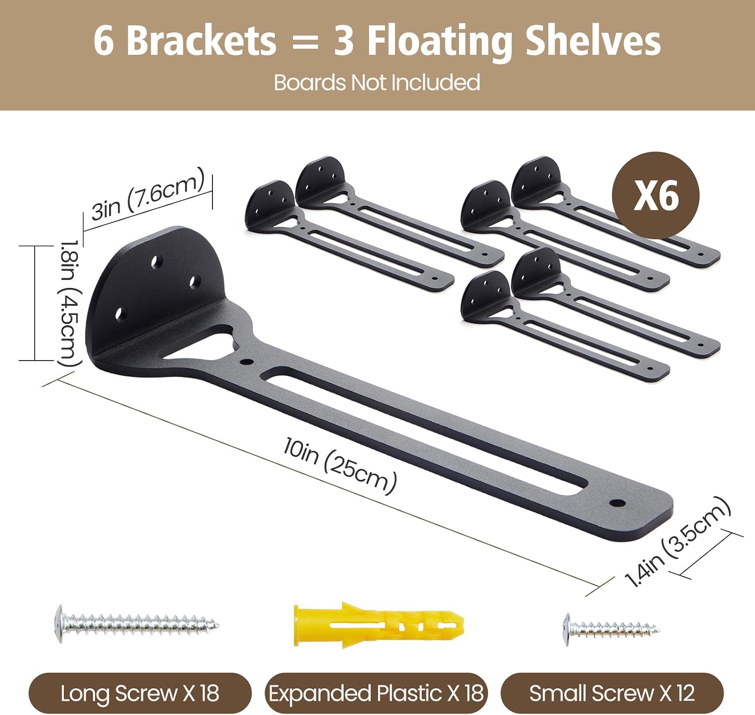 Hamal Floating Shelf Brackets 10 Inch - 6 Pack Heavy Duty L Brackets for Shelves, Industrial Metal Brackets for Home, Office, DIY