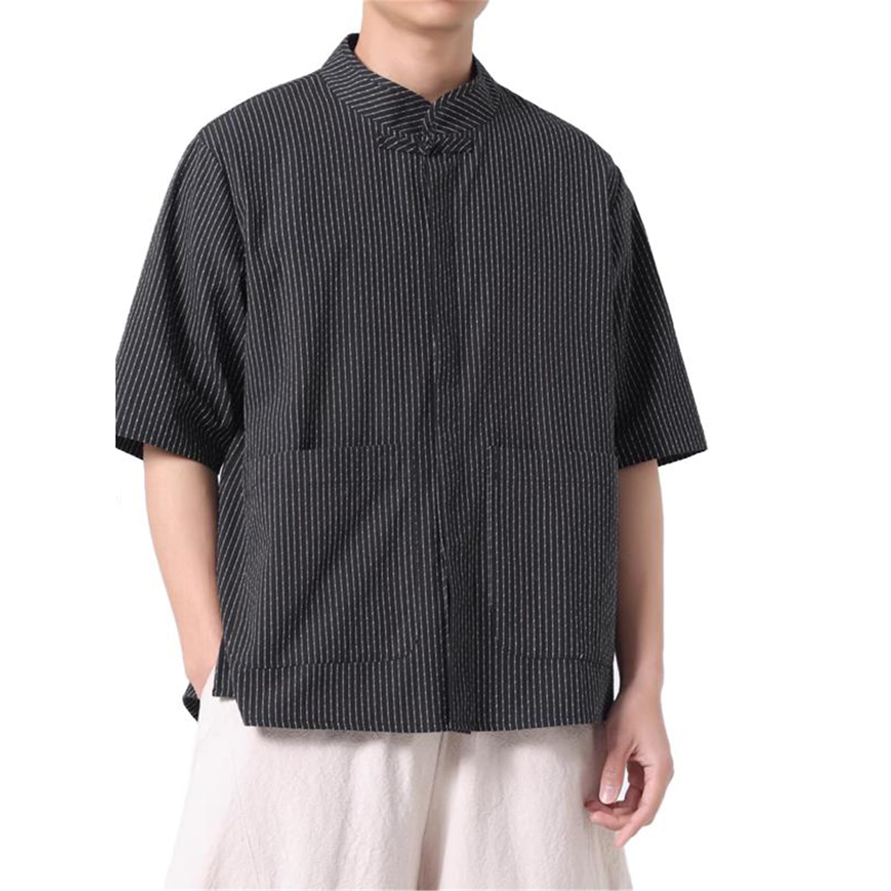 GUOYUXIAO Männer-Sommer-Chino-Stil-Kasual-V-Ausschnitt-Kurzarmhemd für Männer.